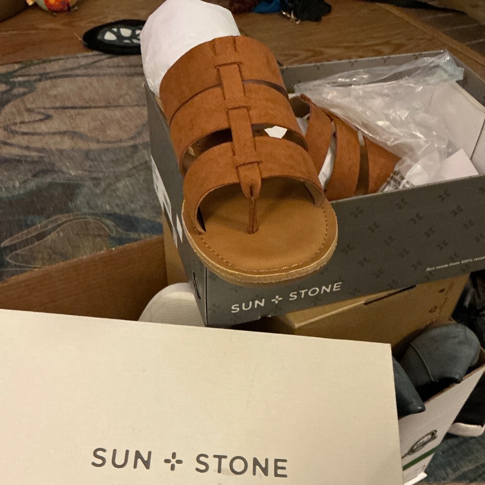Brown sandal, sun, and stone, seven medium brown